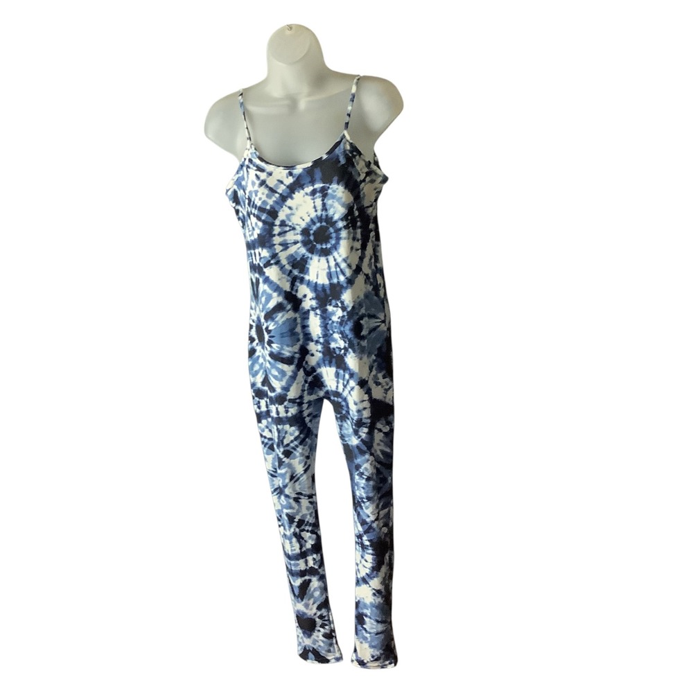 Roma Concept Tie Dye Catsuit Womens XL Blue White Sleeveless Bodysuit Festival